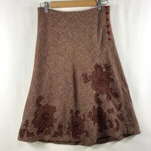 VTG 90s Womens Textured Floral Embroidered Midi Skirt 28" Waist Academia Twee